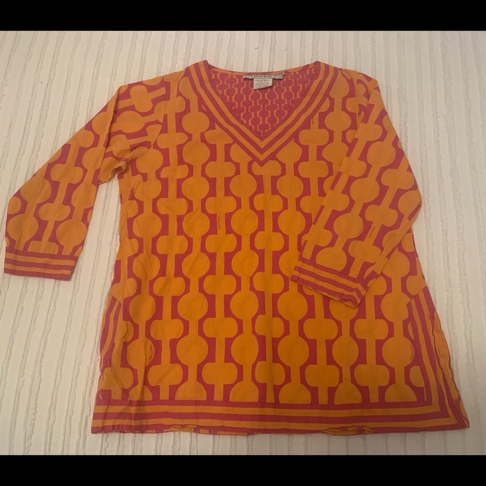 Gretchen Scott Designs Pink & Orange Abstract Print Swim Coverup/Tunic Top